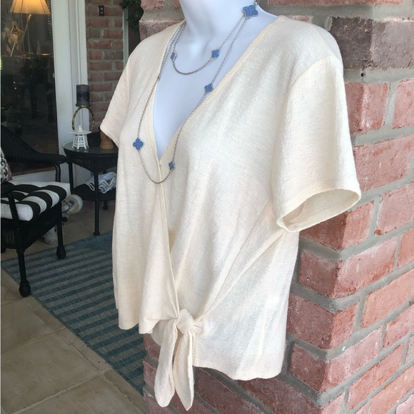 MADEWELL Texture and Thread Surplice Wrap Tie Top Cream Medium - Picture 5 of 11